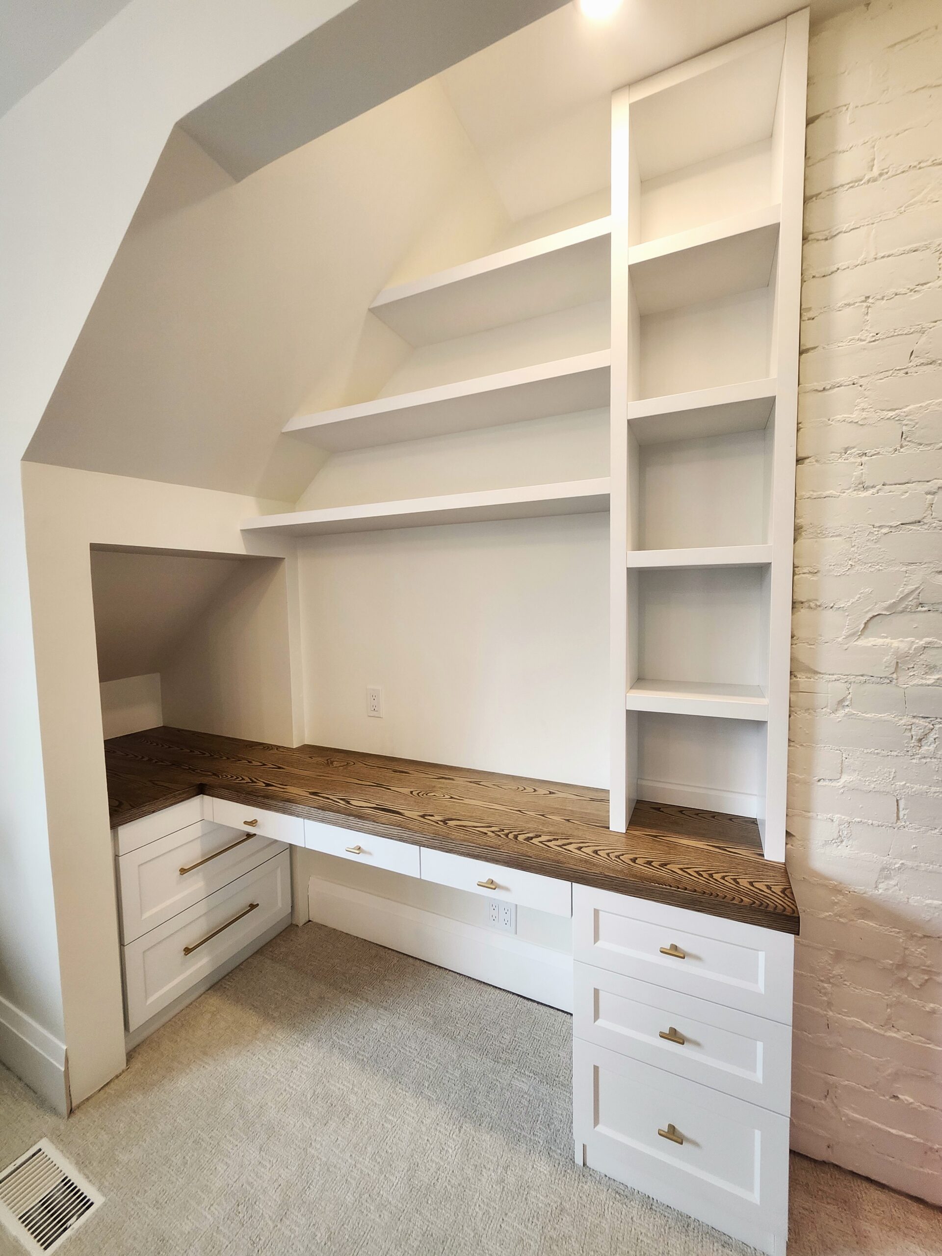 alcove desk and floating shelves — toronto